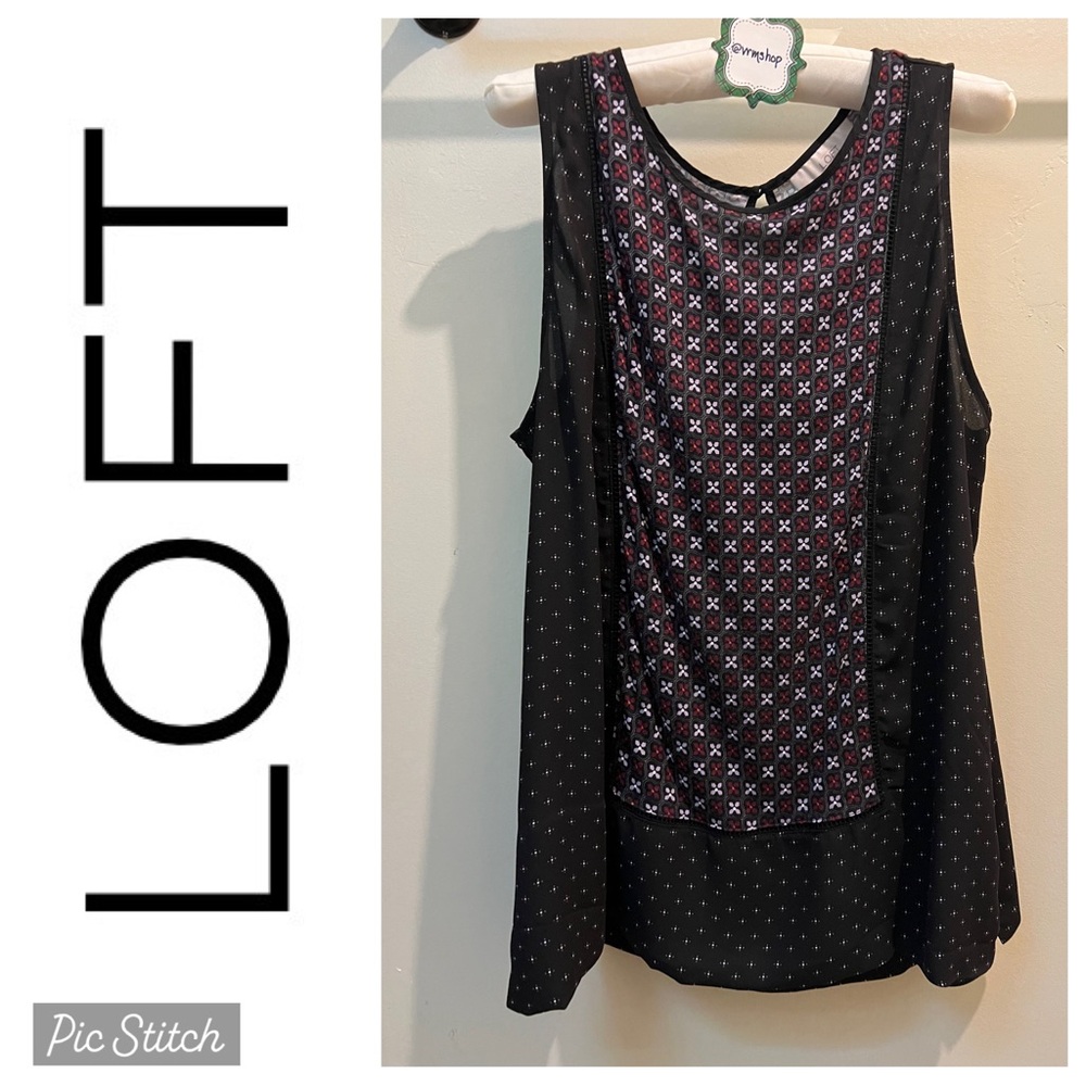 NWOT LOFT Pretty & versatile black & crimson shell, Sz XL